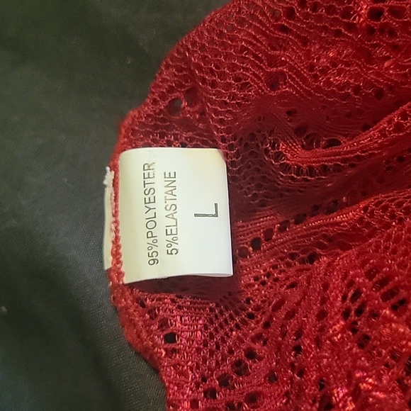 Lace-up Back Floral Lace Bardot Teddy Bodysuit One-Piece Red - Picture 5 of 8